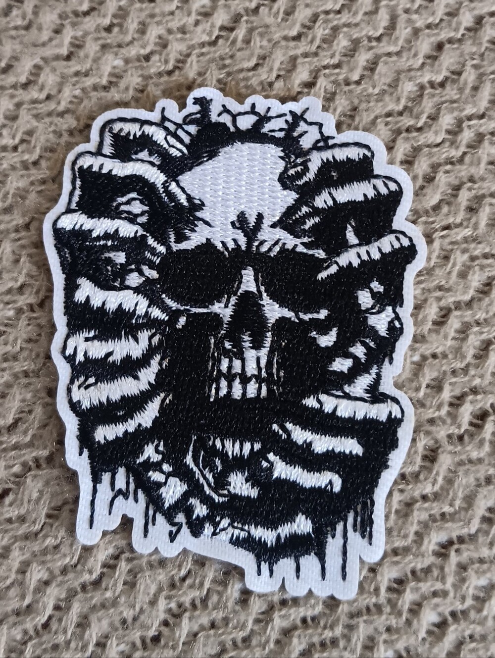 Tormented Skull Black & White Iron On Patch, Gothic, Punk, Horror, Biker